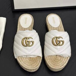 Gucci Women's Quilted White and Gold Espadrilles